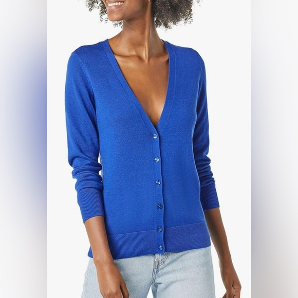 Amazon Essentials Women's Lightweight V-Neck Cardigan Sweater Bright Blue XL - Picture 1 of 14